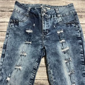Ladies size 11 Diamonte acid wash stretch denim pants excellent condition retro